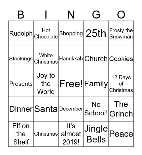 Happy Holidays! Bingo Card