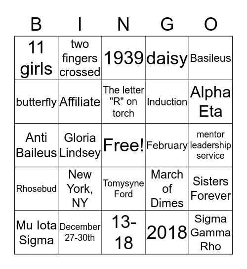 Mu Iota Sigma Rhoer Bingo Card