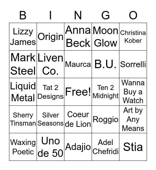 Artist Bingo Card