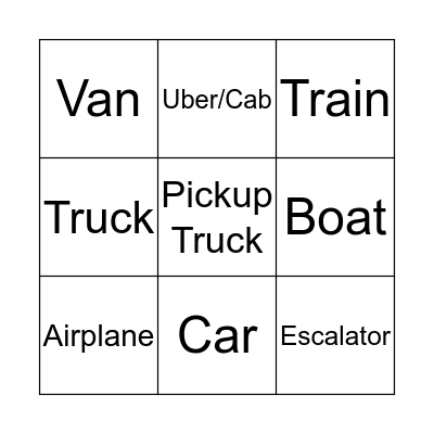 Transportation Bingo Card