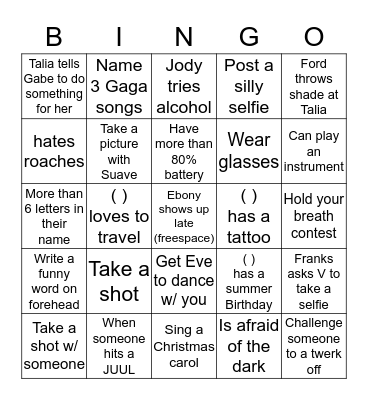 Onesie Bingo  Bingo Card