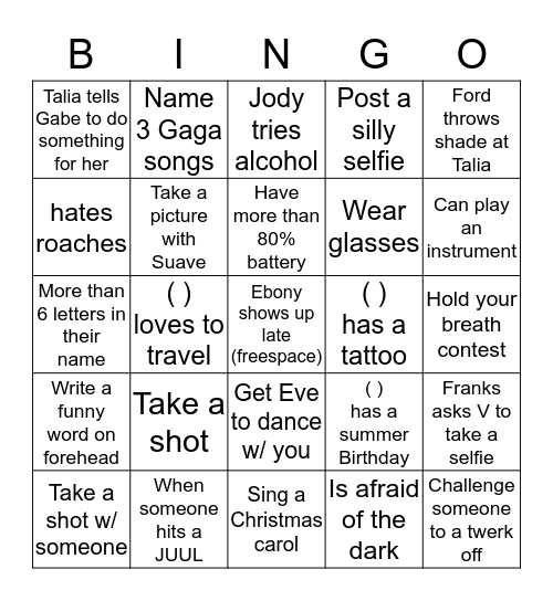 Onesie Bingo  Bingo Card