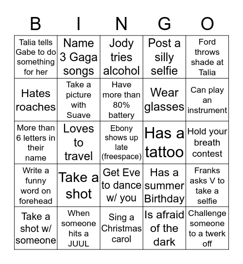 Onesie Bingo  Bingo Card