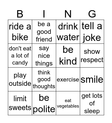 BE HEALTHY! Bingo Card