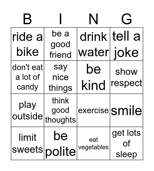 BE HEALTHY! Bingo Card