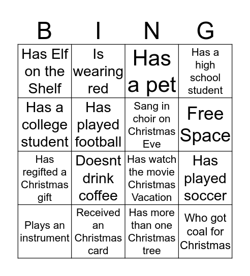 Christmas Bingo Card