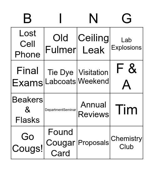 Department of Chemistry Bingo Card