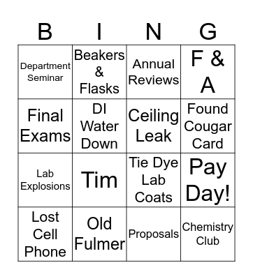 Department of Chemistry Bingo Card