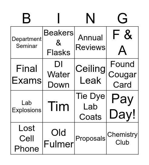 Department of Chemistry Bingo Card