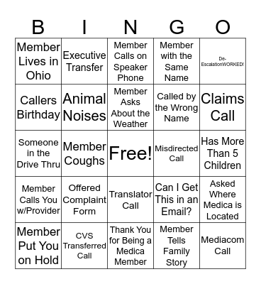 Call Center BINGO Card