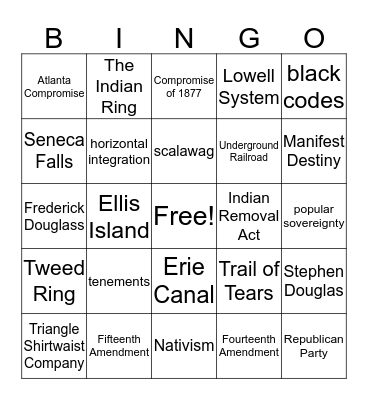 Western Migration-Gilded Age Bingo Card