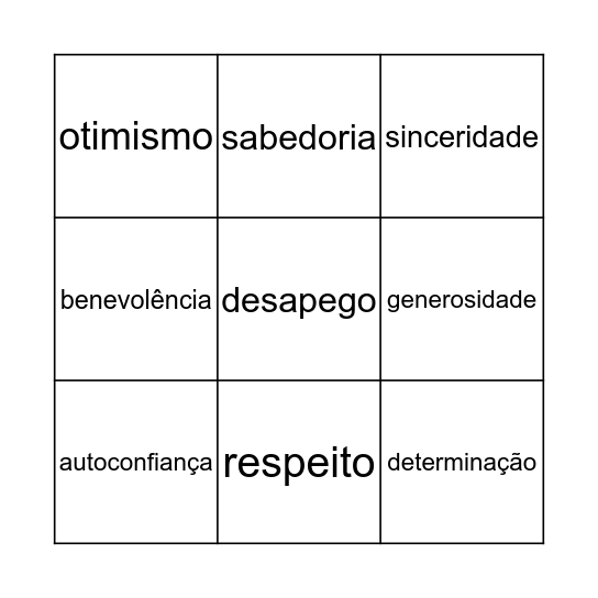 Bingo das Virtudes Bingo Card