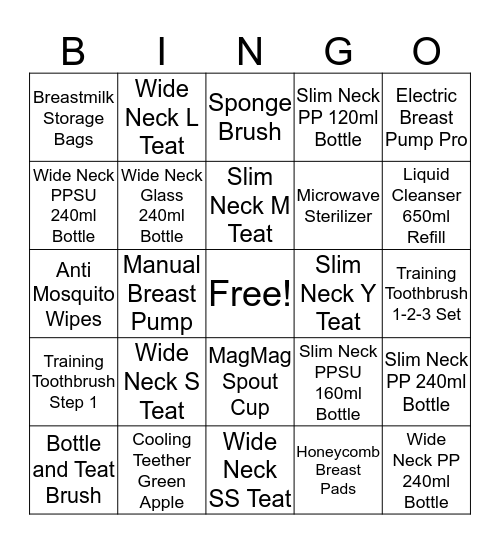 Pigeon Bingo Card