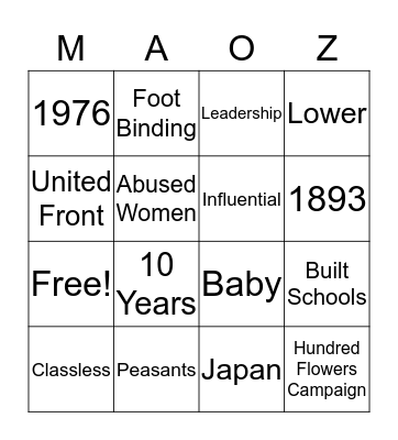 Mao Zedong Bingo Card