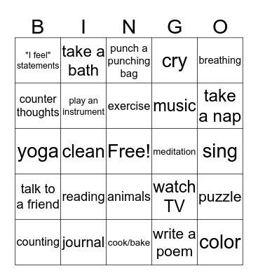 Coping Skills Bingo Card