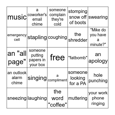 PA Bingo "Sounds" Bingo Card
