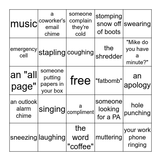 PA Bingo "Sounds" Bingo Card