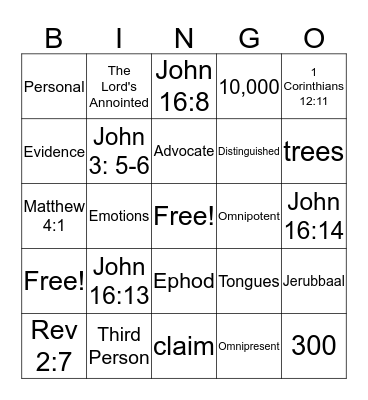 Doctrine of the Holy Spirit Bingo Card