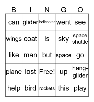 Things with wings Bingo Card