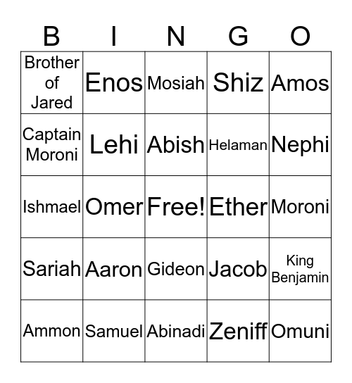 Book of Mormon Bingo Card