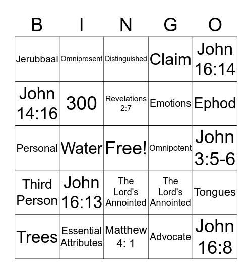 Doctrine of the Holy Spirit Bingo Card