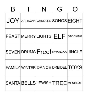 HAPPY HOLIDAYS Bingo Card