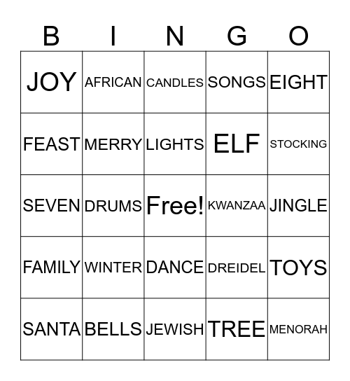 HAPPY HOLIDAYS Bingo Card