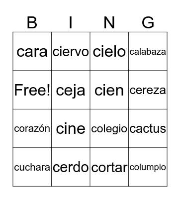 letra C Bingo Card