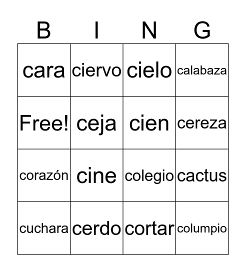 letra C Bingo Card