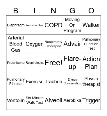 Pulmonary Rehab Bingo Card