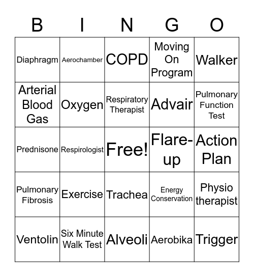 Pulmonary Rehab Bingo Card