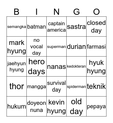 Untitled Bingo Card