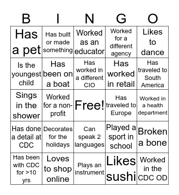 Getting to know you!  Find someone who... Bingo Card