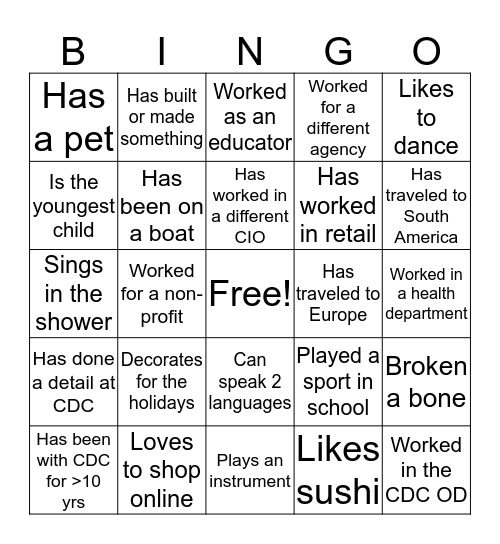 Getting to know you!  Find someone who... Bingo Card