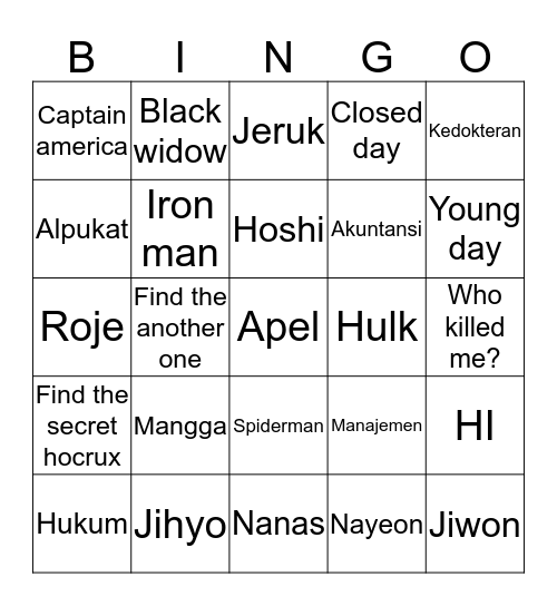 AVG Bingo Card