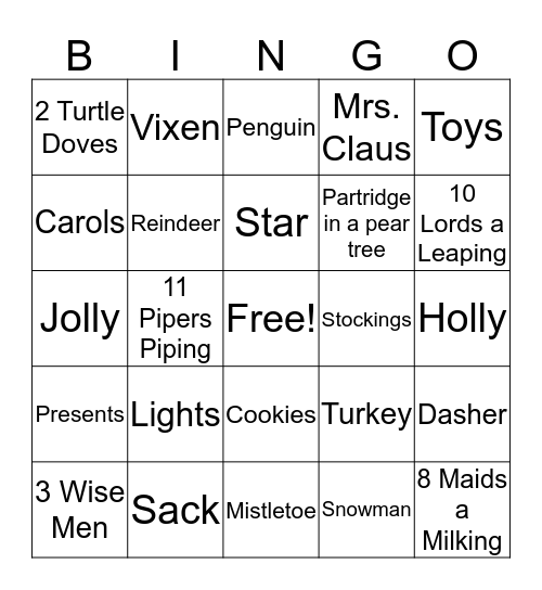Holiday Bingo Card