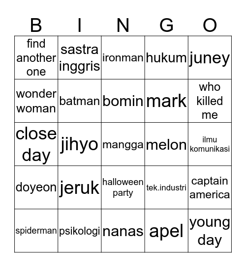 Untitled Bingo Card