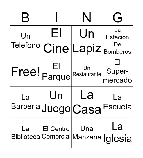 PLACES & OBJECTS Bingo Card