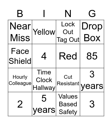Safety Bingo Card