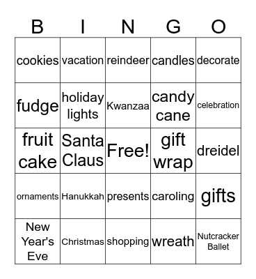 BINGO Holiday Words Bingo Card