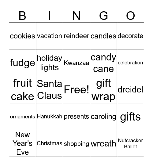 BINGO Holiday Words Bingo Card