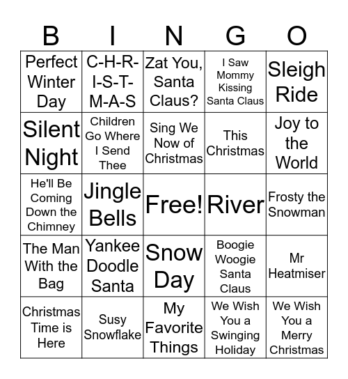 Christmas Song Bingo Card