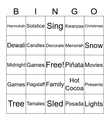 December Traditions and Holidays Bingo Card