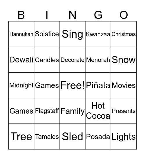 December Traditions and Holidays Bingo Card