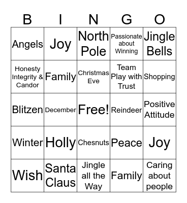 LCI Christmas Bingo Card