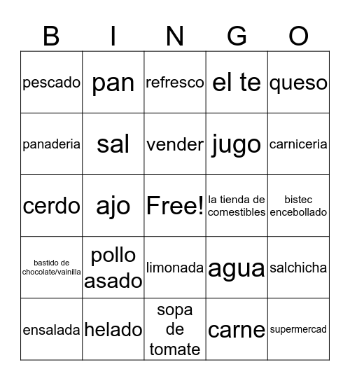 Spanish Stuff Bingo Card
