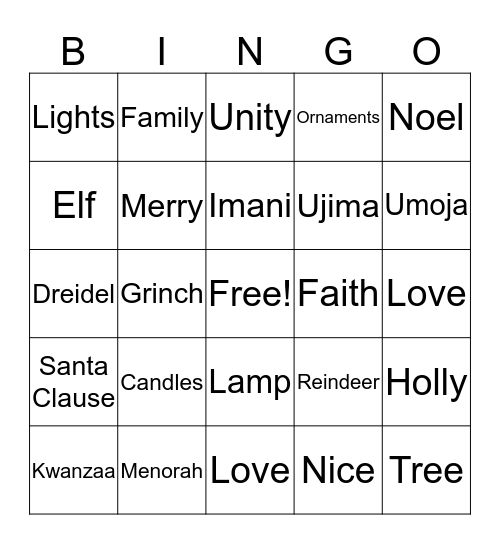 Holiday Bingo Card