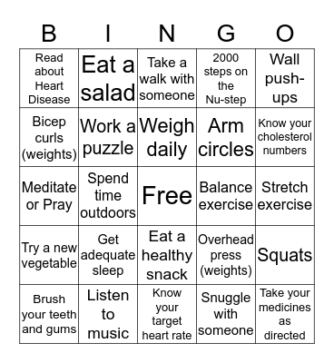 Wellness BINGO Card