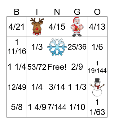 Fraction Operations Bingo Card