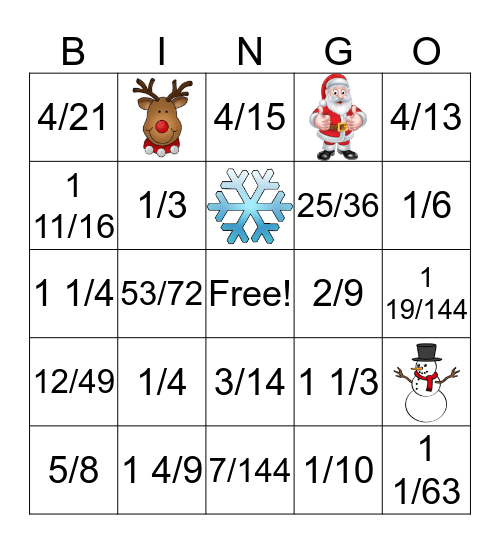 Fraction Operations Bingo Card